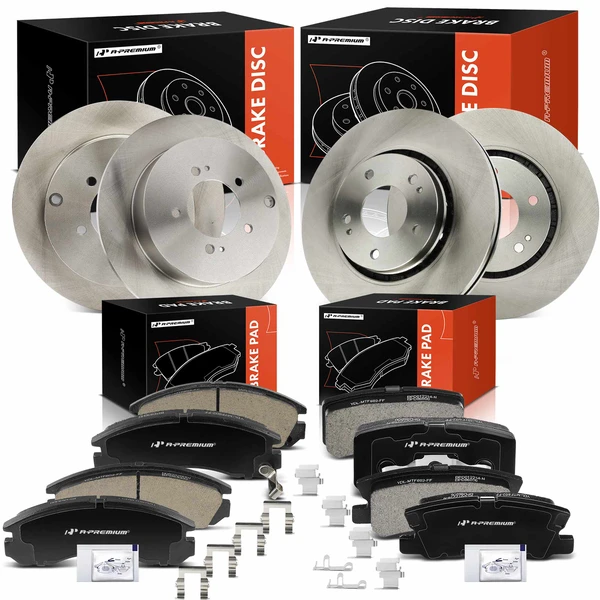 2009-2015 Mitsubishi Lancer Disc Brake Rotors and Ceramic Pads Kit, 12 Pcs, Front & Rear, A-Premium, APBRPR1688
