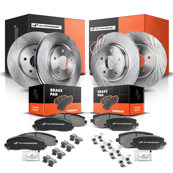 2012-2020 Dodge Grand Caravan Disc Brake Rotors and Ceramic Pads Kit, 12 Pcs, Front & Rear, A-Premium, APBRPR311