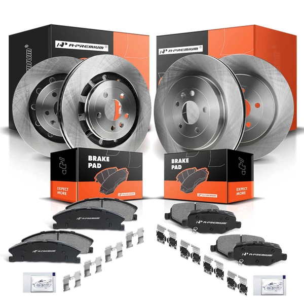2014-2018 Ford Special Service Police Sedan Disc Brake Rotors and Ceramic Pads Kit, 12 Pcs, Front & Rear, A-Premium, APBRPR380