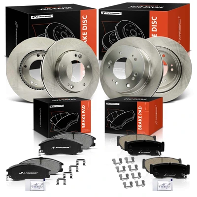 12 Pcs Front & Rear Disc Brake Rotors & Ceramic Brake Pads