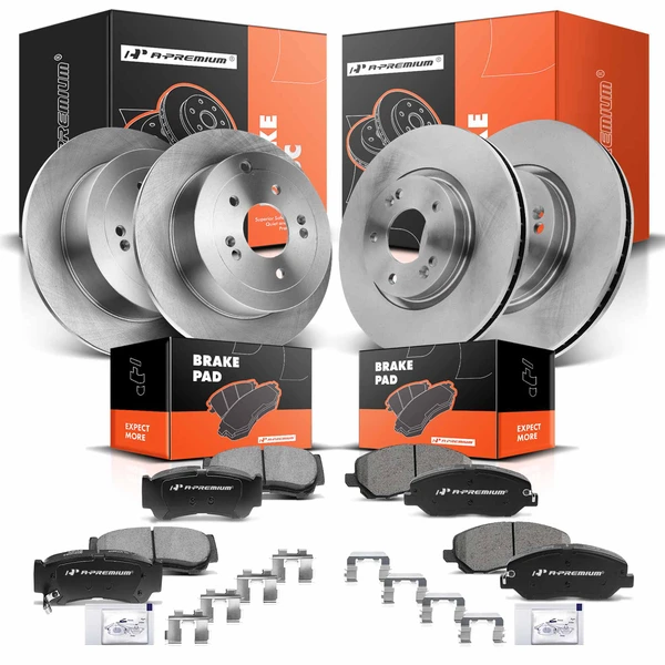2007-2009 Hyundai Santa Fe Disc Brake Rotors and Ceramic Pads Kit, 12 Pcs, Front & Rear, A-Premium, APBRPR313