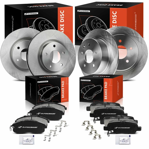 Disc Brake Rotors and Ceramic Pads Kit, 12 Pcs, Front & Rear, A-Premium, APBRPR593