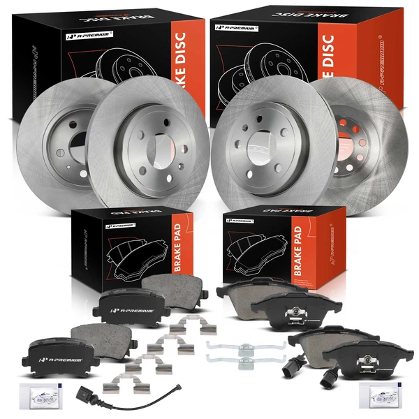 2005-2009 Audi A4 Disc Brake Rotors and Ceramic Pads Kit, 12 Pcs, Front & Rear, A-Premium, APBRPR595