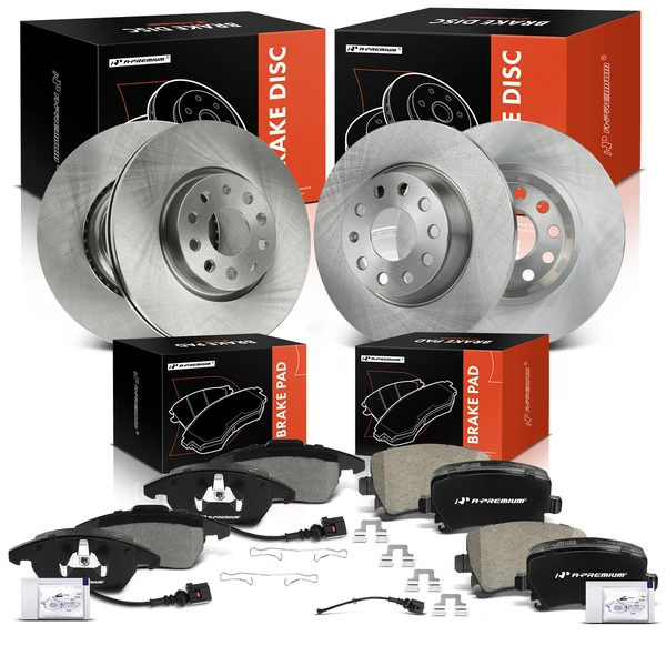 2006-2008 Audi A3 Disc Brake Rotors and Ceramic Pads Kit, 12 Pcs, Front & Rear, A-Premium, APBRPR1749