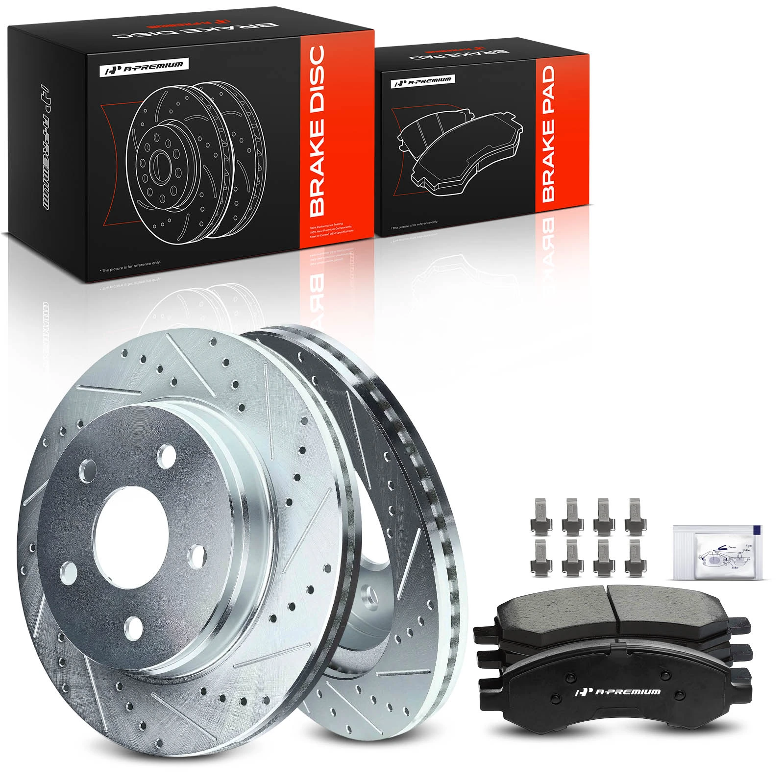 The A-premium Drilled & Slotted Disc Brake Rotors and Ceramic Pads Kit, 6 Pcs, Front, A-Premium, APBRPS221 Image 