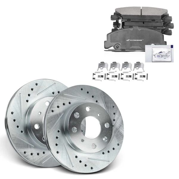 1990-2000 Honda Civic Brake Pad and Rotor Kit, 6 Pcs, Front Driver & Passenger, A-Premium, APBRPS605