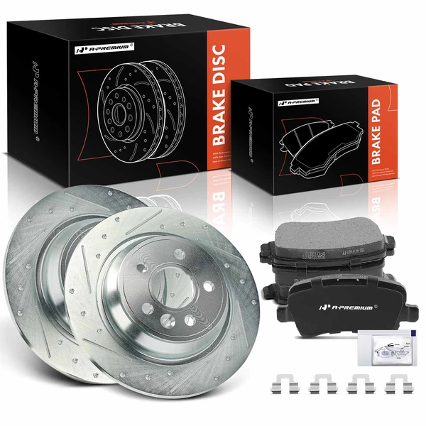 Drilled & Slotted Disc Brake Rotors and Ceramic Pads Kit, 6 Pcs, Rear Driver & Passenger, A-Premium, APBRPS1151