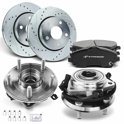 Front Drilled Brake Rotors & Pads + Hub Bearing