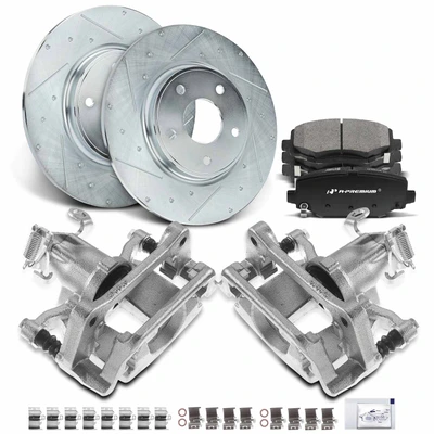 Rear Drilled Brake Rotors & Pads + Brake Calipers