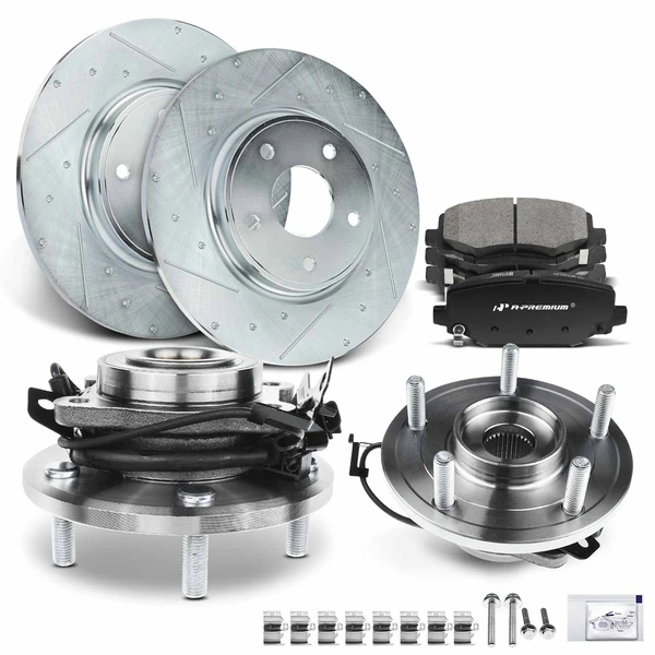 2012-2018 Dodge Journey Drilled & Slotted Disc Brake Rotors and Ceramic Pads Kit with Calipers, 8 Pcs, Rear Driver & Passenger, A-Premium, APBRPS490