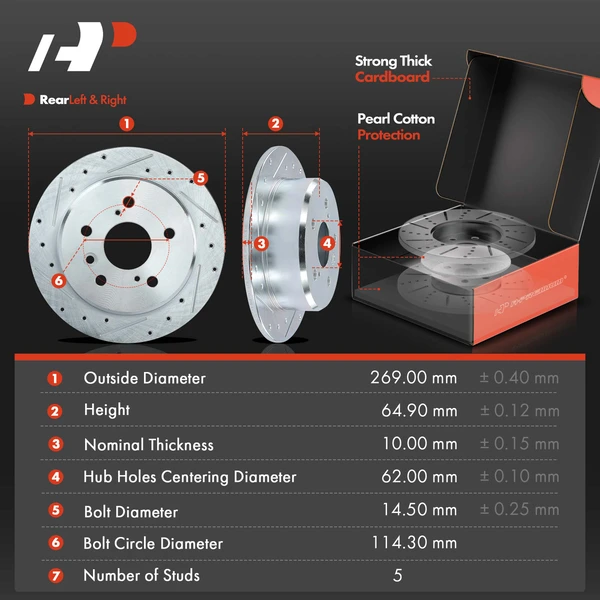 Drilled & Slotted Disc Brake Rotors and Ceramic Pads Kit, 6 Pcs, Rear Driver & Passenger, A-Premium, APBRPS609
