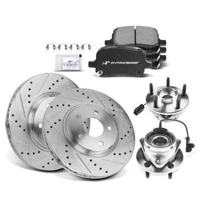 Front Drilled Brake Rotors & Pads + Hub Bearing