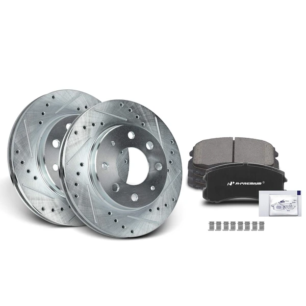 Drilled & Slotted Disc Brake Rotors and Ceramic Pads Kit, 6 Pcs, Front Driver & Passenger, A-Premium, APBRPS613