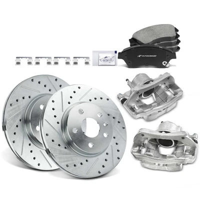 Front Drilled Brake Rotors & Pads + Brake Calipers