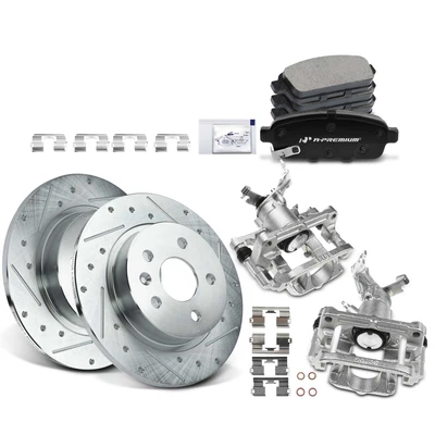 Rear Drilled Brake Rotors & Pads + Brake Calipers