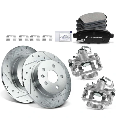 Rear Drilled Brake Rotors & Pads + Brake Calipers