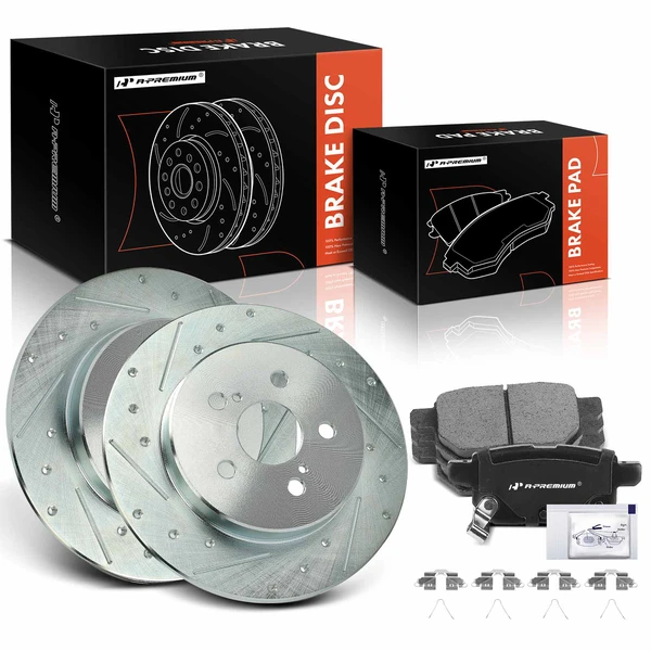 2019 2022 Toyota Corolla Brake Rotor and Pad Kit, 6 Pcs, Rear Driver & Passenger, A-Premium, APBRPS1318