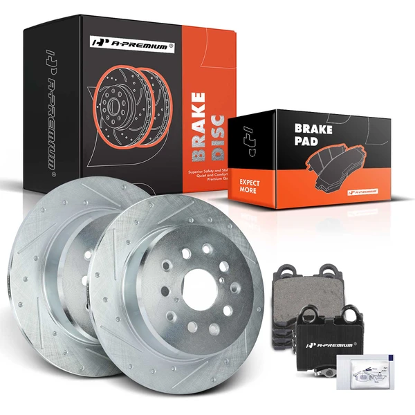 2001-2005 Lexus GS430 Drilled & Slotted Disc Brake Rotors and Ceramic Pads Kit, 6 Pcs, Rear Driver & Passenger, A-Premium, APBRPS626