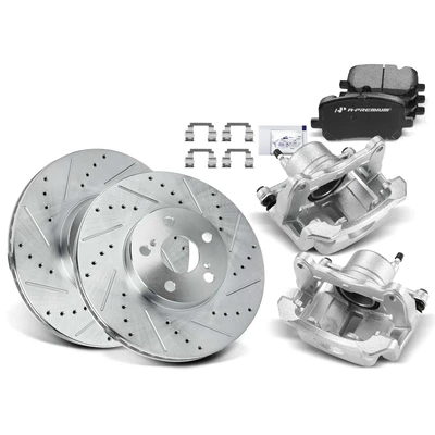 Front Drilled Brake Rotors & Pads + Brake Calipers