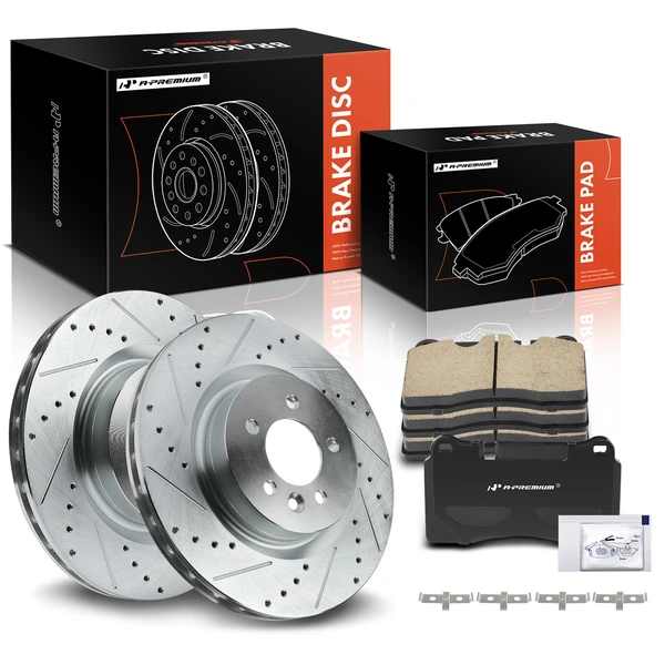 Drilled & Slotted Disc Brake Rotors and Ceramic Pads Kit, 6 Pcs, Front Driver & Passenger, A-Premium, APBRPS433
