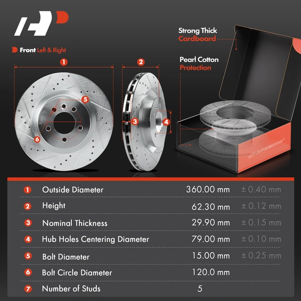 Drilled & Slotted Disc Brake Rotors and Ceramic Pads Kit, 6 Pcs, Front Driver & Passenger, A-Premium, APBRPS433
