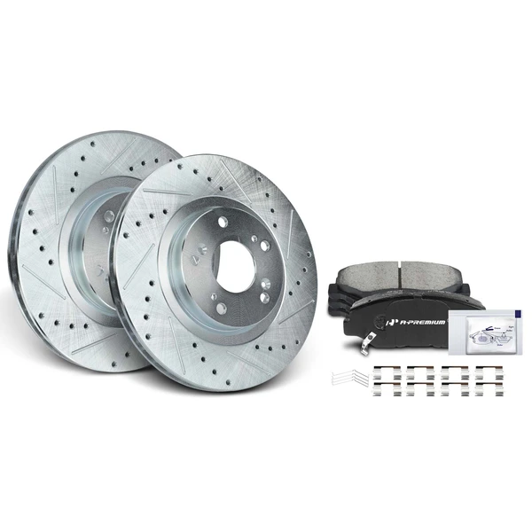 Drilled & Slotted Disc Brake Rotors and Ceramic Pads Kit, 6 Pcs, Front Driver & Passenger, A-Premium, APBRPS647