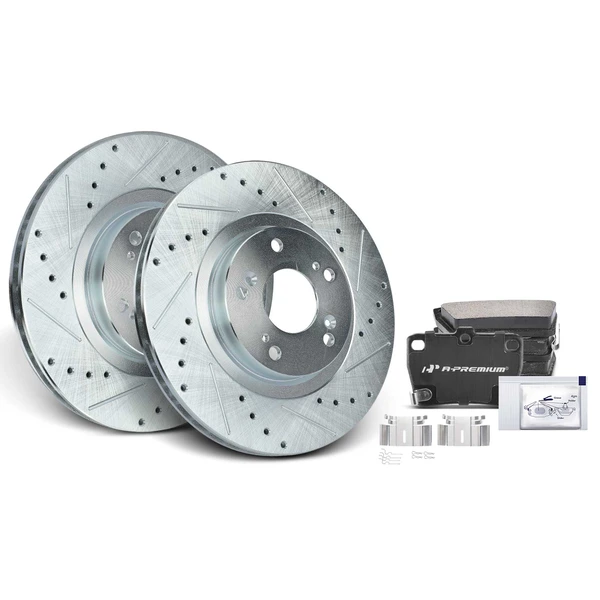Drilled & Slotted Disc Brake Rotors and Ceramic Pads Kit, 6 Pcs, Rear Driver & Passenger, A-Premium, APBRPS650