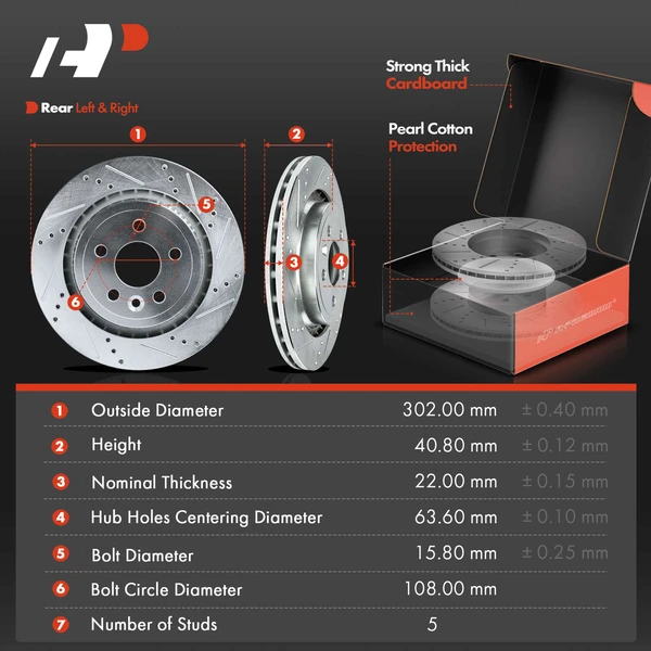 Drilled & Slotted Disc Brake Rotors and Ceramic Pads Kit, 6 Pcs, Rear Driver & Passenger, A-Premium, APBRPS1392