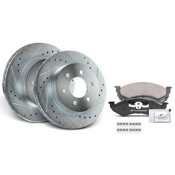 Drilled & Slotted Disc Brake Rotors and Ceramic Pads Kit, 6 Pcs, Front Driver & Passenger, A-Premium, APBRPS654