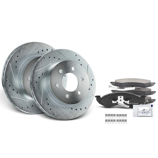 Drilled & Slotted Disc Brake Rotors and Ceramic Pads Kit, 6 Pcs, Front Driver & Passenger, A-Premium, APBRPS655