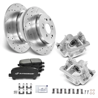 Rear Drilled Brake Rotors & Pads + Brake Calipers