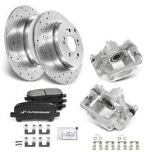 Rear Drilled Brake Rotors & Pads + Brake Calipers