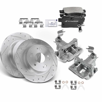 Rear Drilled Brake Rotors & Pads + Brake Calipers