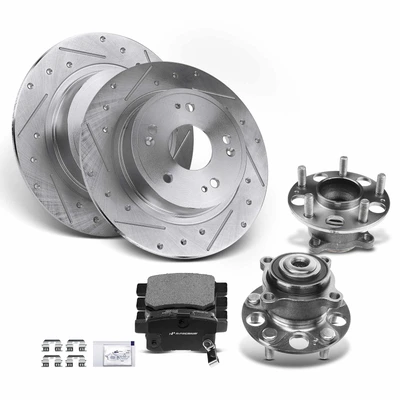 Rear Drilled Brake Rotors & Pads + Hub Bearing