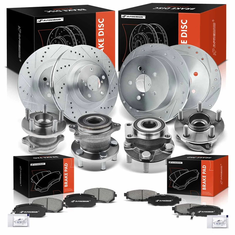 16 Pcs Front & Rear Drilled Brake Rotors & Ceramic Brake Pads & Hub Bearings for Subaru Legacy