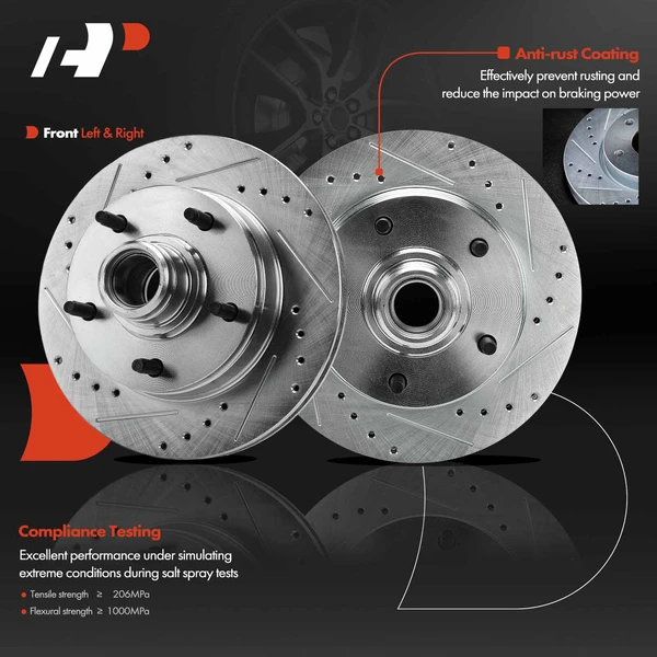 2 Pcs Front Drilled Brake Rotors for Ford F-150 1994-1996 E-150 Econoline