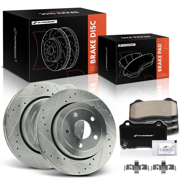 Drilled & Slotted Disc Brake Rotors and Ceramic Pads Kit, 6 Pcs, Rear Driver & Passenger, A-Premium, APBRPS1134