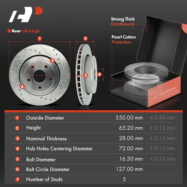 Drilled & Slotted Disc Brake Rotors and Ceramic Pads Kit, 6 Pcs, Rear Driver & Passenger, A-Premium, APBRPS1134