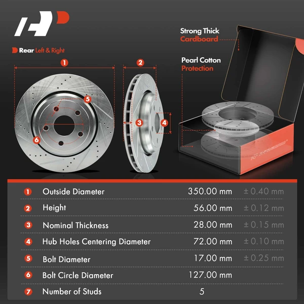 Drilled & Slotted Disc Brake Rotors and Ceramic Pads Kit, 6 Pcs, Rear Driver & Passenger, A-Premium, APBRPS1135