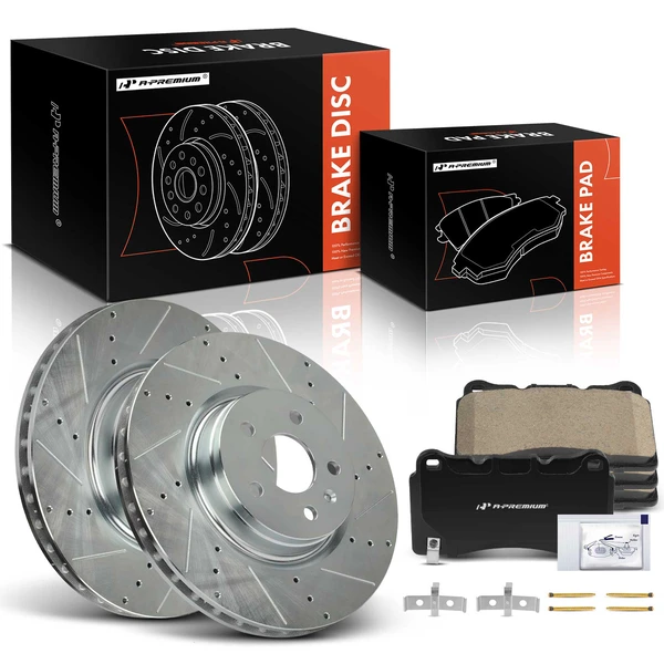 Drilled & Slotted Disc Brake Rotors and Ceramic Pads Kit, 6 Pcs, Front Driver & Passenger, A-Premium, APBRPS1131