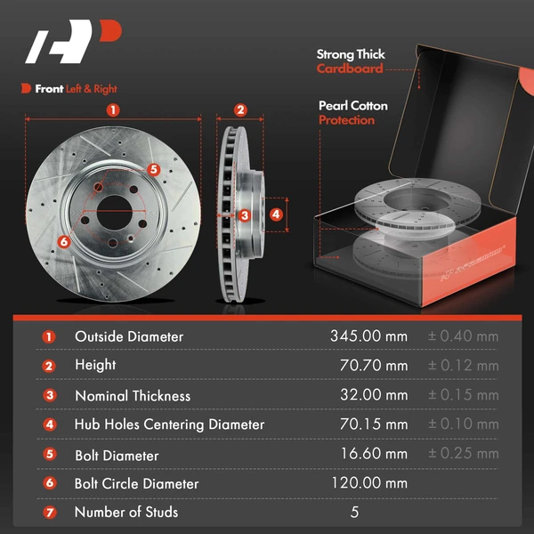Drilled & Slotted Disc Brake Rotors and Ceramic Pads Kit, 6 Pcs, Front Driver & Passenger, A-Premium, APBRPS1131