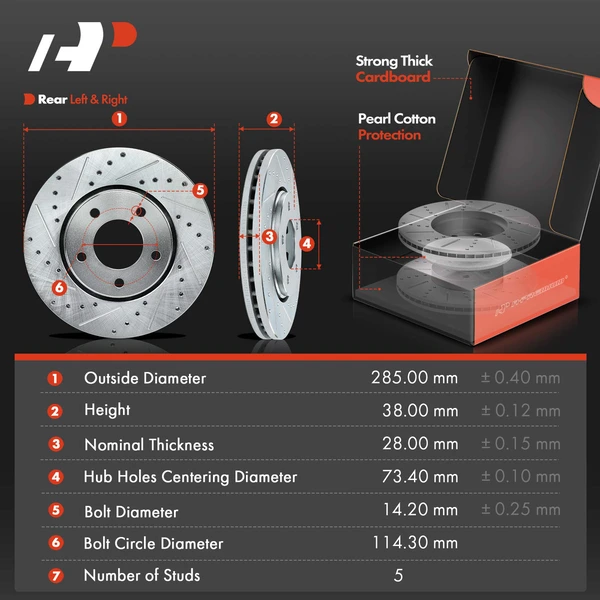 Drilled & Slotted Disc Brake Rotors and Ceramic Pads Kit, 6 Pcs, Front Driver & Passenger, A-Premium, APBRPS336