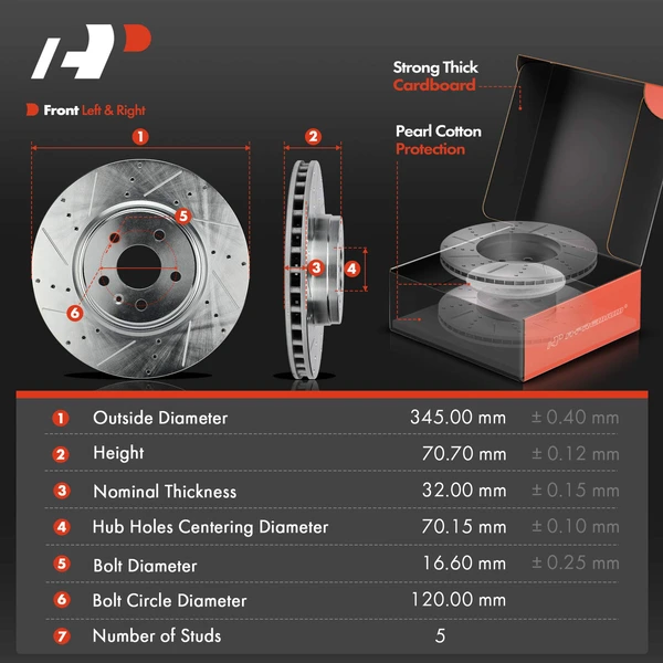 Drilled & Slotted Disc Brake Rotors and Ceramic Pads Kit, 6 Pcs, Front Driver & Passenger, A-Premium, APBRPS1132