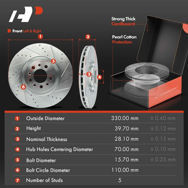 Drilled & Slotted Disc Brake Rotors and Ceramic Pads Kit, 6 Pcs, Front Driver & Passenger, A-Premium, APBRPS1141