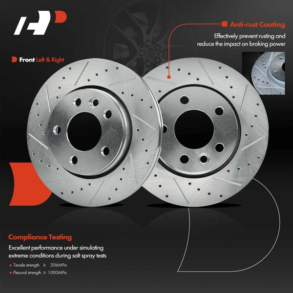 Drilled & Slotted Disc Brake Rotors and Ceramic Pads Kit, 6 Pcs, Rear Driver & Passenger, A-Premium, APBRPS1143