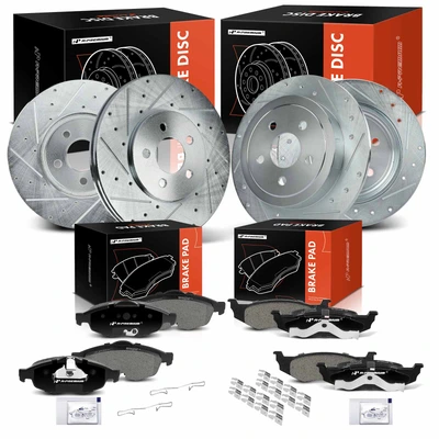 12 Pcs Front & Rear Drilled Brake Rotors & Ceramic Pads