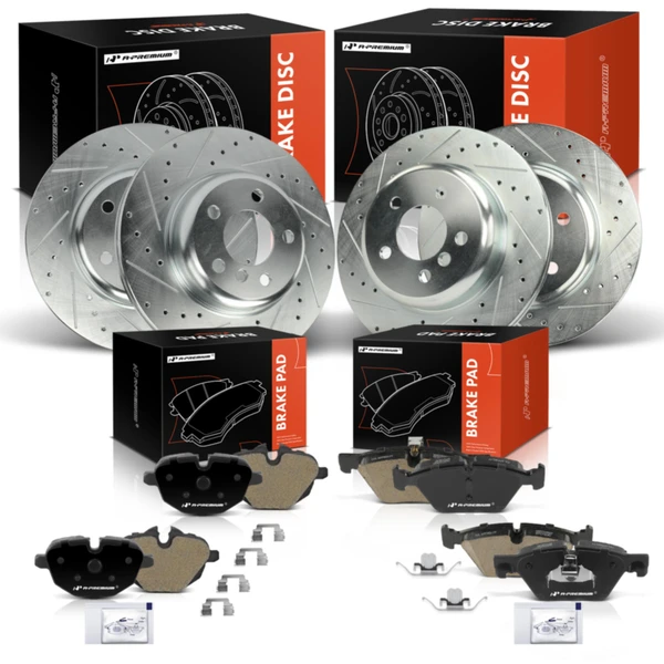 Drilled & Slotted Disc Brake Rotors and Ceramic Pads Kit, 12 Pcs, Front & Rear, A-Premium, APBRPS1137