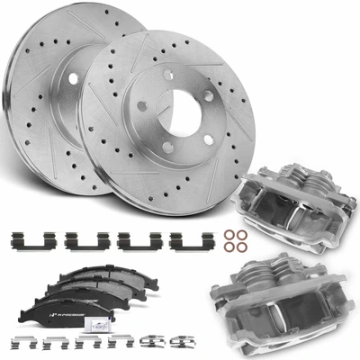 Front Drilled Brake Rotors & Pads + Brake Calipers