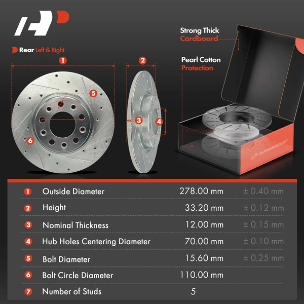 Drilled & Slotted Disc Brake Rotors and Ceramic Pads Kit, 6 Pcs, Rear Driver & Passenger, A-Premium, APBRPS1138