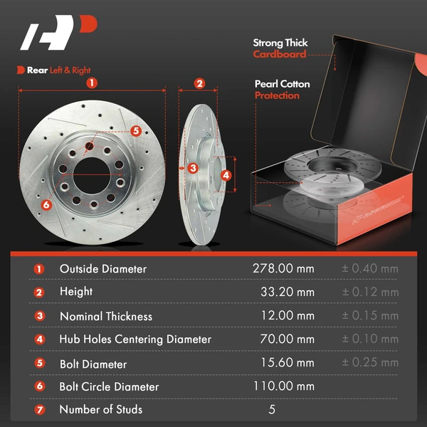 Drilled & Slotted Disc Brake Rotors and Ceramic Pads Kit, 6 Pcs, Rear Driver & Passenger, A-Premium, APBRPS1139